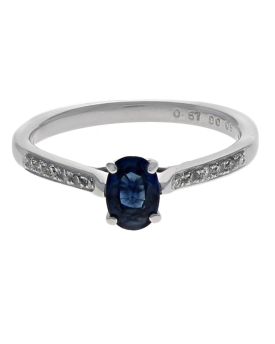 Blue Sapphire and Diamond Ring in White Gold